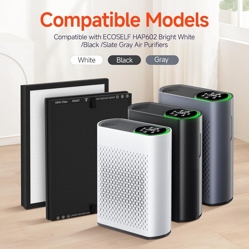 FCFMY عبوتان من فلتر HAP602 البديل متوافق مع جهاز تنقية الهواء ECOSELF HAP602/ HAP602WF، ترشيح 3 في 1 من الفلتر الرئيسي، فلتر مسبق وفلتر كربون نشط - Image 2